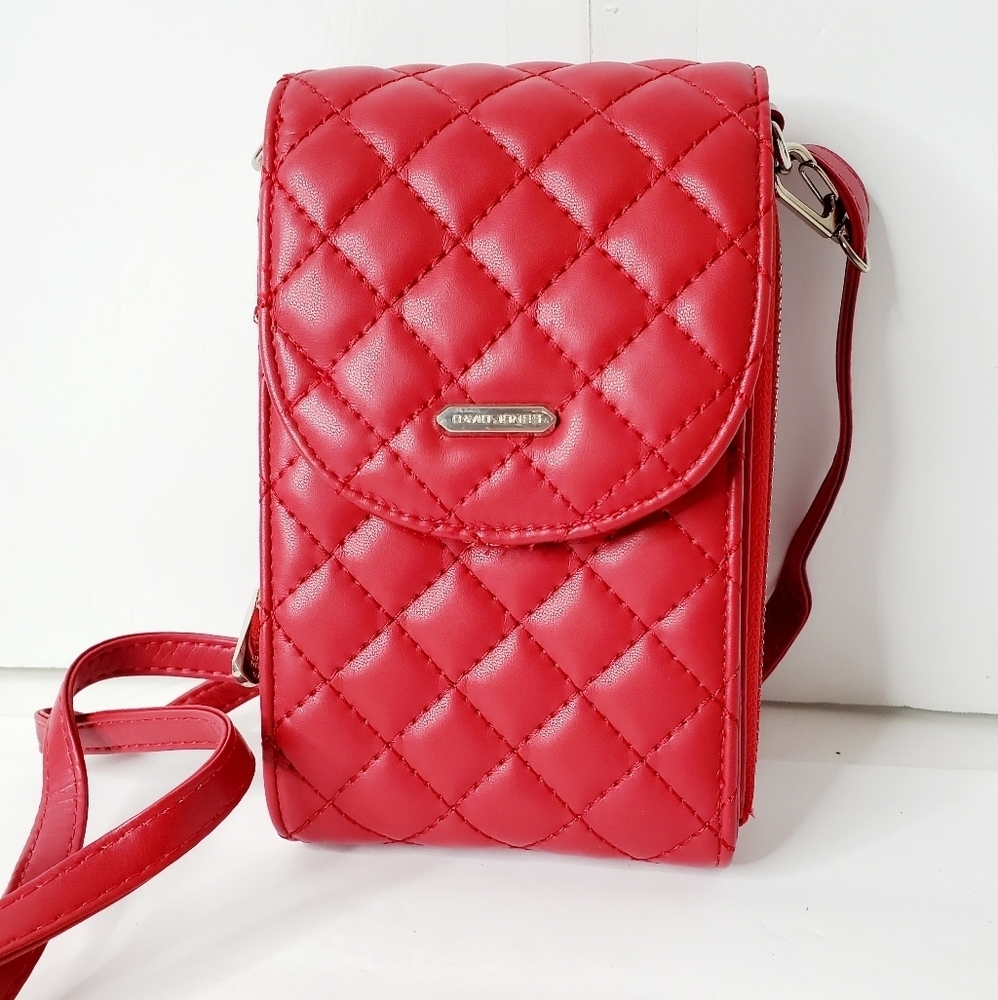 David Jones Women's Red Leather Quilted Crossbody Handbag